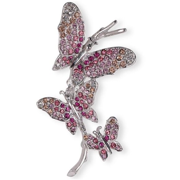 Charter Club Jewelry - Charter Club Holiday Lane Silver-Tone Pink Pavé Triple Butterfly Pin New